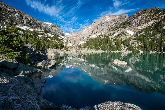 Lake Haiyaha reflection in Rocky Mountain National Park